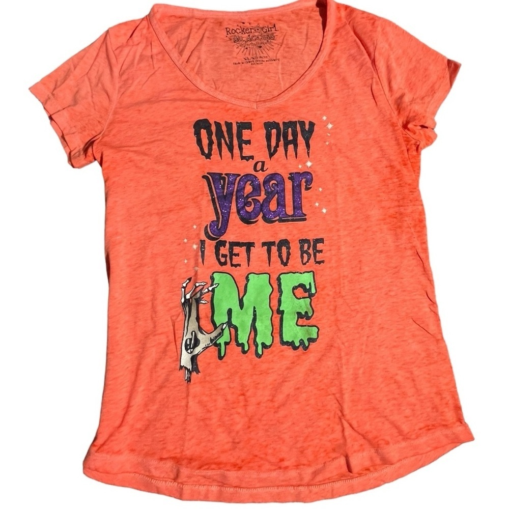 Orange "One Day A Year I Get To Be Me" graphic tee with a fun Halloween vibe